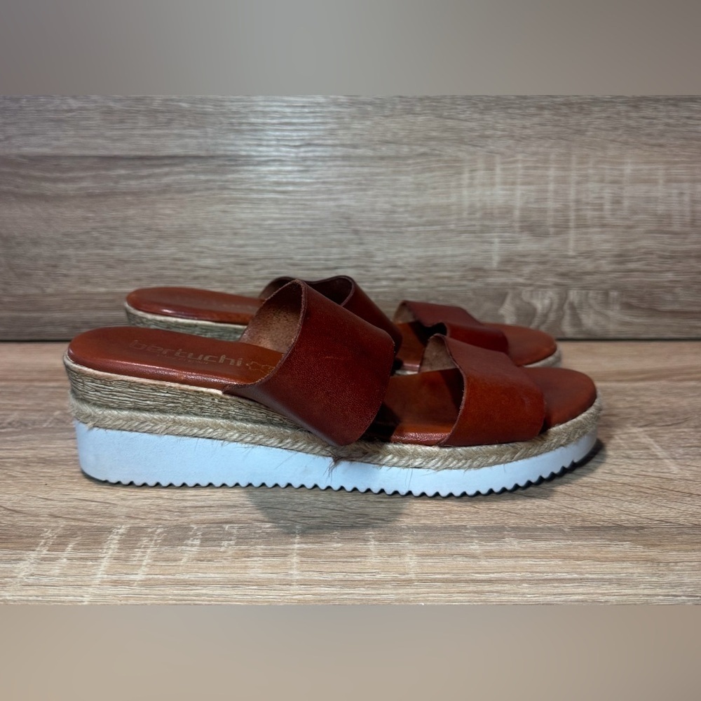 BERTUCHI Sandal Womens 9 Brown Leather Thick Straps Espadrille Wedge Slip On - Picture 8 of 8